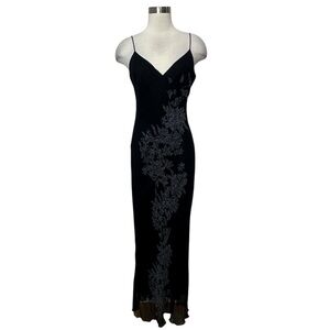 Adrianna Papell Black Maxi Dress with Silver Embroidery